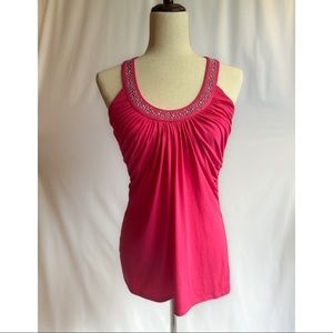 White House Black Market Hot Pink Fitted Tank With Rhinestones